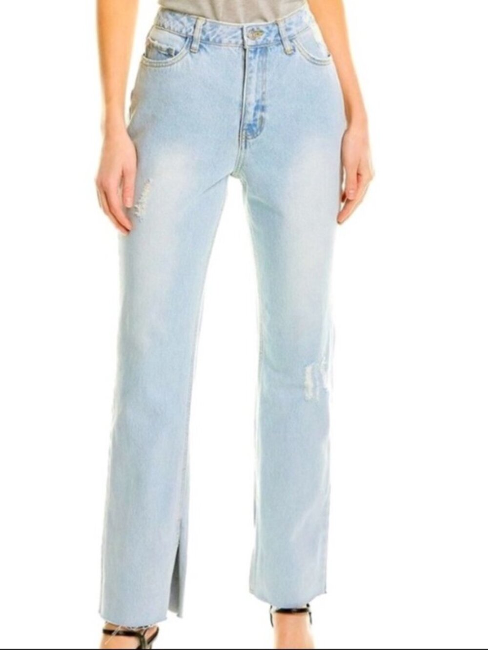 Avec Les Filles High Rise Slit Hem Wide Leg Jeans - Picture 1 of 7